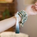 Buddha Stones Natural 108 Mala Beads Bodhi Seed Lotus Engraved Wisdom Tassel Bracelet Mala Bracelet BS 1