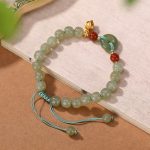 Buddha Stones 925 Sterling Silver Natural Hetian Jade Peace Buckle Red Agate Luck Bracelet Bracelet BS 2