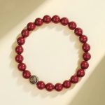 Buddha Stones 925 Sterling Silver Natural Cinnabar Four Beasts Blessing Bracelet Bracelet BS 8mm White Tiger(Wrist Circumference 14-16cm)