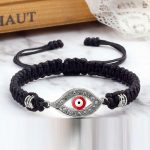 Buddha Stones Evil Eye Keep Away Evil Spirits String Bracelet Bracelet BS Black Red Evil Eye Silver Border