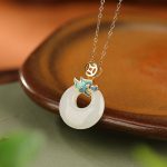 Buddha Stones 925 Sterling Silver Plated Gold Year of the Dragon Hetian Jade Peace Buckle Copper Coin Abundance Necklace Pendant Necklaces & Pendants BS 2