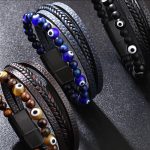 Buddha Stones Evil Eye Tiger Eye Protection Beaded Multilayered Braided Bracelet Bracelet BS 9