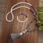 Buddha Stones 108 Mala Beads White Agate Amethyst Black Glitter Stone Protection Bracelet Bracelet Necklaces & Pendants BS 1