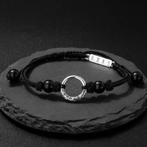 Buddha Stones 925 Sterling Silver Black Onyx Peace Buckle Protection Bracelet Bracelet BS Black Onyx Peace Buckle(Wrist Circumference: 14-26cm)