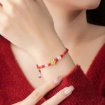 Buddha Stones Handmade 925 Sterling Silver Peach Blossom Cherry Sakura Chalcedony Bead Luck Red Rope Bracelet Bracelet BS 7