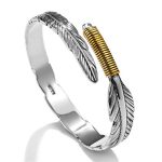 Buddha Stones Feather Pattern Engraved Luck Cuff Bracelet Bangle Bracelet Bangle BS 4