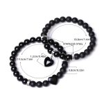 Buddha Stones 2Pcs Black Onyx Crystal Stone Love Heart Protection Support Couple Bracelet Bracelet BS 5