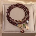 Buddha Stones Multi Layered Natural Garnet Jade Coin Money Bag Attracting Wealth Protection Bracelet Bracelet BS 2