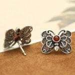 Buddha Stones 925 Sterling Silver Red Agate Butterfly Self-acceptance Ring Earrings Set Bracelet Necklaces & Pendants BS 16