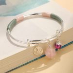 Buddha Stones Pink Crystal Peace Buckle Lucky Flower Love Bracelet Bangle Bracelet Bangle BS Pink Crystal Flower(Inner Diameter: 56-60mm)