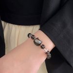 Buddha Stones Natural Ice Obsidian Silver Sheen Obsidian Cute Cat Positive Bracelet Bracelet BS 4