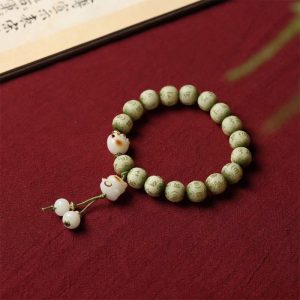 Buddha Stones Green Bodhi Seed Cat Paw Om Mani Padme Hum Engraved Wisdom Bracelet Bracelet BS Bodhi Seed(Auspiciousness♥Luck)