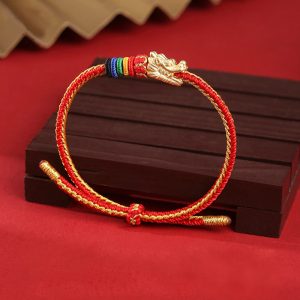 Buddha Stones 999 Sterling Silver Luck Year Of The Dragon Colorful Rope Bracelet Bracelet BS Lucky Dragon(Wrist Circumference 14-19cm)