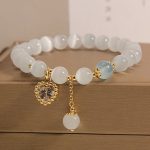 Buddha Stones Cat's Eye Crystal Heart Zircon Charm Peace Love Bracelet Bracelet BS 1
