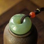 Buddha Stones Natural Round Jade Gray Jade Peace Buckle Luck Necklace Pendant Necklaces & Pendants BS 13