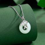 Buddha Stones 925 Sterling Silver Hetian Jade Bamboo Leaf Peace Buckle Prosperity Necklace Pendant Necklaces & Pendants BS 2