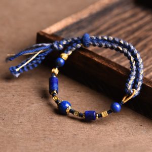 Buddha Stones Handmade Natural Lazurite Bead Positive Rope Bracelet Bracelet BS Lazurite(Balance♥Serenity)(Wrist Circumference 14-18cm)