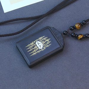 Buddha Stones 999 Sterling Silver Ebony Wood Lotus Inlaid Calm Necklace Pendant Necklaces & Pendants BS Ebony Wood 6*4*1cm
