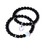 Buddha Stones 2Pcs Black Onyx Crystal Stone Love Heart Protection Support Couple Bracelet Bracelet BS Black Onyx&Opal