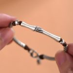 Buddha Stones 999 Sterling Silver Bamboo Pattern Cicada Luck Wealth Bracelet Bracelet BS 3