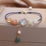Buddha Stones Moonstone Sunstone Beads Peace Buckle Charm Healing Bracelet Bracelet BS 17