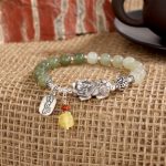 Buddha Stones 925 Sterling Silver Natural Hetian Jade Amber PiXiu Luck Bracelet Bracelet BS 6