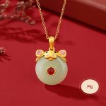 Buddha Stones 925 Sterling Silver Hetian Jade Chinese Zodiac Year of the Dragon Red Agate Luck Protection Necklace Pendant Necklaces & Pendants BS Pig