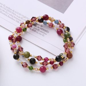 Buddha Stones Natural Tourmaline Strawberry Quartz Amethyst Peace Wisdom Double Wrap Bracelet Bracelet BS Tourmaline(Positive♥Love)