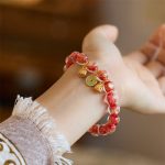 Buddha Stones Gold Swallowing Beast Copper Coin Good Luck Charm Liuli Glass Bead Fortune Bracelet Bracelet BS Red Liuli Glass Bead(Wrist Circumference 14-16cm)