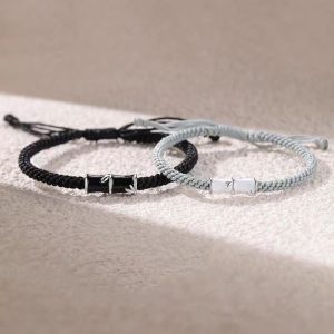 Buddha Stones Bamboo Pattern Healing Couple Rope Bracelet Bracelet BS 2Pcs Black Bamboo(Wrist Circumference 14-20cm)&White Bamboo(Wrist Circumference 14-17cm)