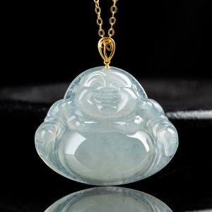 Laughing Buddha Natural Jade 18K Gold Abundance Necklace Pendant Necklaces & Pendants BS Jade