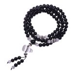 Buddha Stones Black Onyx White Crystal Bead Meditation Bracelet Bracelet BS 7