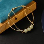Buddha Stones Copper Plated Gold Hetian Jade Bead Luck Double Layer Bracelet Bangle Bracelet Bangle BS 3