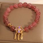 Buddha Stones Natural Strawberry Quartz Four Leaf Clover Dreamcatcher Charm Love Bracelet Bracelet BS 6