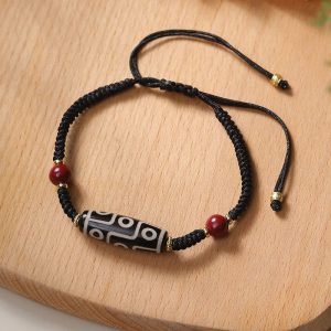 Buddha Stones Handcrafted Tibetan Nine-eye Dzi Bead Protection Bracelet Bracelet BS Nine-Eye Dzi Bead(Wrist Circumference 14-18cm)