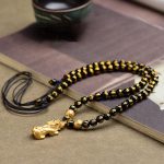 Buddha Stones FengShui Obsidian PiXiu Wealth Necklace Necklace BS Obsidian