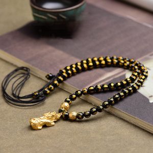 Buddha Stones FengShui Obsidian PiXiu Wealth Necklace Necklace BS Obsidian