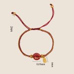 Buddha Stones Natural Cinnabar Peace Buckle Fu Character Charm Blessing Braided Bracelet Bracelet BS 13
