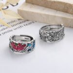 Buddha Stones 925 Sterling Silver Koi Fish Lotus Flower Prosperity Ring 2