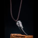 Buddha Stones 925 Sterling Silver Black Obsidian Wolf Tooth Pattern Strength Necklace Pendant Necklaces & Pendants BS 5