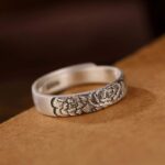 Buddha Stones 999 Sterling Silver Lotus Peony Flower Enlightenment Ring Ring BS Peony Flower