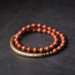Buddha Stones Red Jasper Moss Agate Black Obsidian Crystal Copper Peace Couple Bracelet Bracelet BS Red Jasper Double Wrap Bracelet 18cm