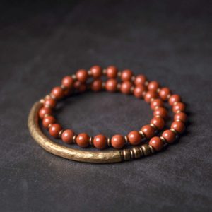 Buddha Stones Red Jasper Moss Agate Black Obsidian Crystal Copper Peace Couple Bracelet Bracelet BS Red Jasper Double Wrap Bracelet 18cm