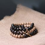 Buddha Stones Tibetan Bodhi Seed Black Obsidian Ebony Wood Copper Peace Bracelet Bracelet BS 12
