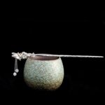 Buddha Stones 925 Sterling Silver Hetian White Jade Flower Blessing Hairpin Decorations BS 16