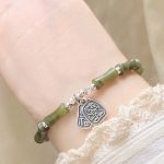 Buddha Stones 925 Sterling Silver Bamboo Jade Lucky Cat Fu Character Luck Abundance Bracelet Bracelet BS 12