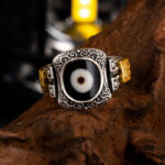 Buddha Stones 925 Sterling Silver Zakiram Goddess of Wealth Design Dzi Bead Protection Ring Ring BS 1