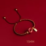 Buddha Stones Natural Cinnabar Peace Buckle Fu Character Charm Blessing Braided Bracelet Bracelet BS 11