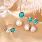 Buddha Stones 925 Sterling Silver Pearl Turquoise Healing Wisdom Necklace Pendant Ring Earrings Necklaces & Pendants BS Set (Necklace+Ring+Earrings)