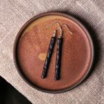 Buddha Stones 925 Sterling Silver Ebony Wood Texture Balance Peace Drop Dangle Earrings Earrings BS 9